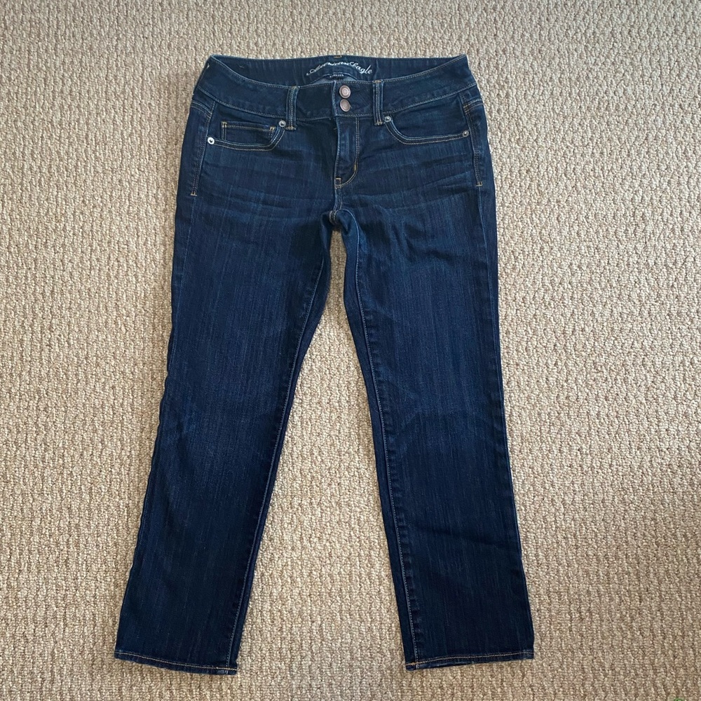 AE America Eagle Capri Jeans Artist Low size 6 EUC cropped denim dark wash AE